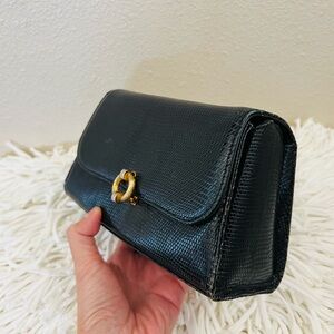 Vintage 50s-60s RENDL Black LIZARD Skin Clutch Kiss lock Pouch Handbag